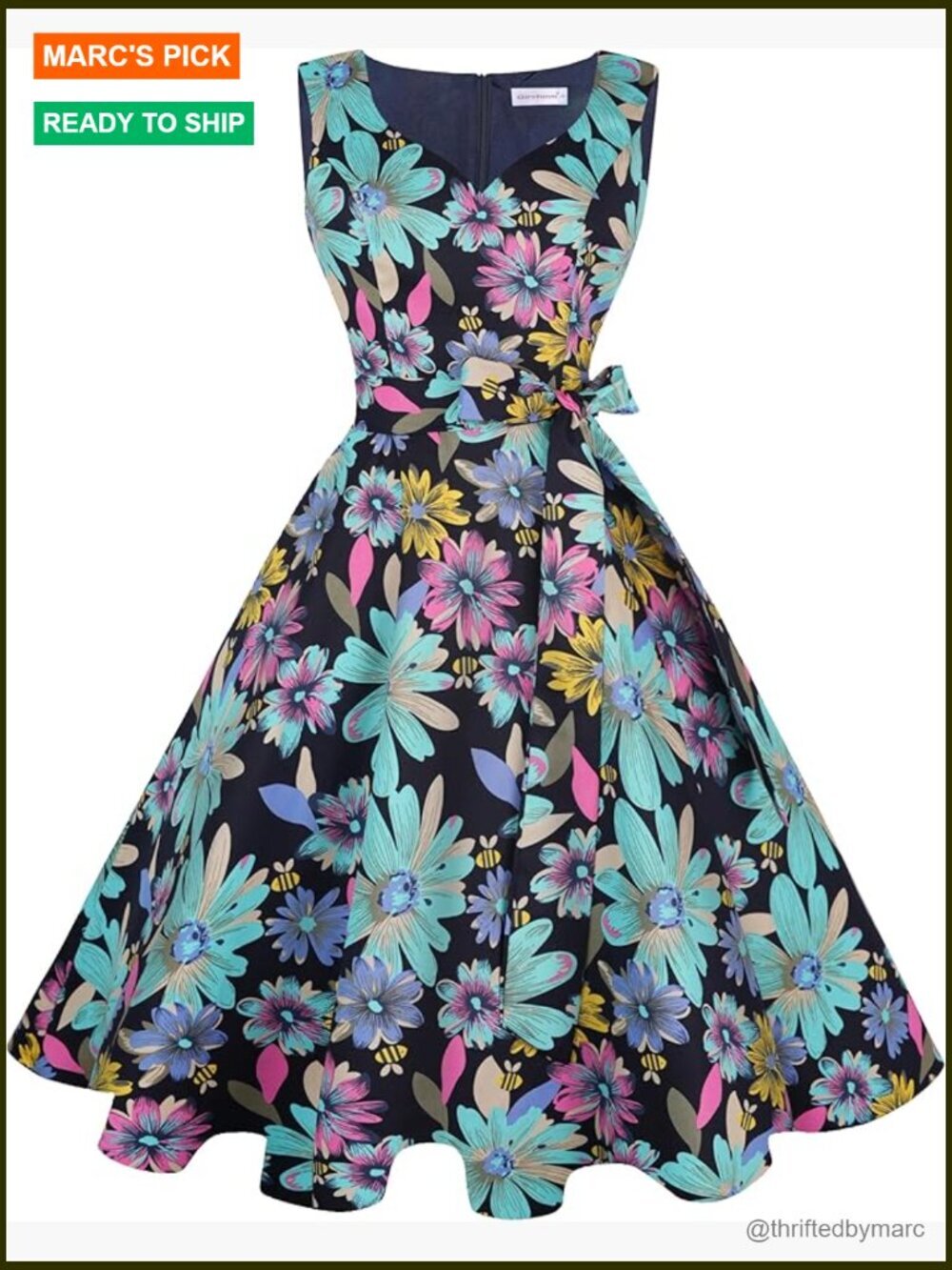 1950s Swing Dress with Pockets Sleeveless Retro Cocktail Party Dress
